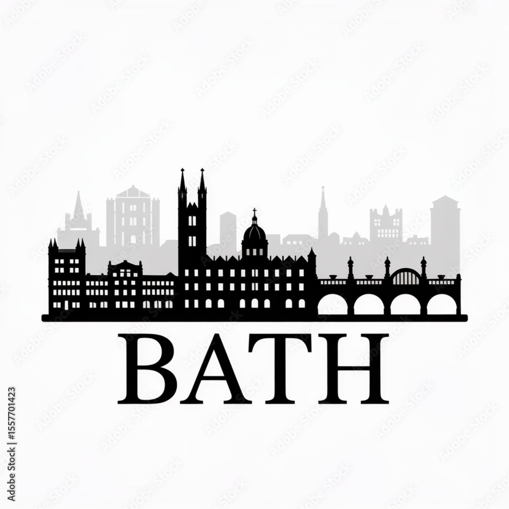 Fototapeta premium Bath Skyline Silhouette — England's Historic Heritage City Vector Illustration