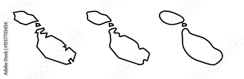 Malta country black outline silhouettes in three different levels of smoothness. Simplified maps. Vector icons isolated on white background.