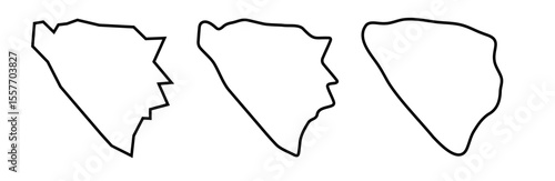 Bosnia and Herzegovina country black outline silhouettes in three different levels of smoothness. Simplified maps. Vector icons isolated on white background.