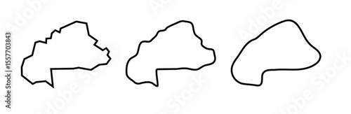 Burkina Faso country black outline silhouettes in three different levels of smoothness. Simplified maps. Vector icons isolated on white background.
