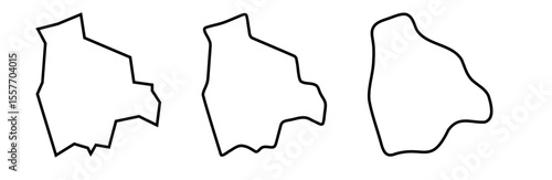 Bolivia country black outline silhouettes in three different levels of smoothness. Simplified maps. Vector icons isolated on white background.