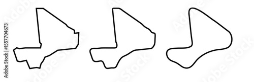 Mali country black outline silhouettes in three different levels of smoothness. Simplified maps. Vector icons isolated on white background.