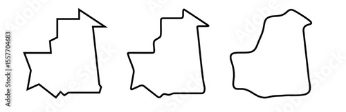 Mauritania country black outline silhouettes in three different levels of smoothness. Simplified maps. Vector icons isolated on white background.