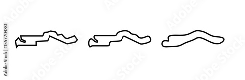 Gambia country black outline silhouettes in three different levels of smoothness. Simplified maps. Vector icons isolated on white background.