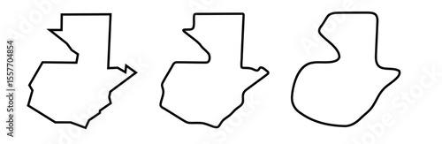 Guatemala country black outline silhouettes in three different levels of smoothness. Simplified maps. Vector icons isolated on white background.