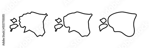 Estonia country black outline silhouettes in three different levels of smoothness. Simplified maps. Vector icons isolated on white background.