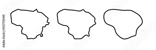 Lithuania country black outline silhouettes in three different levels of smoothness. Simplified maps. Vector icons isolated on white background.