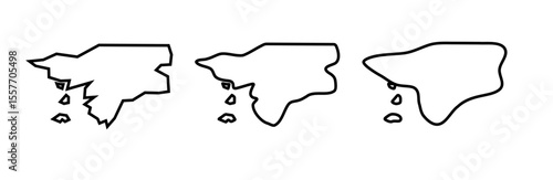 Guinea-Bissau country black outline silhouettes in three different levels of smoothness. Simplified maps. Vector icons isolated on white background.