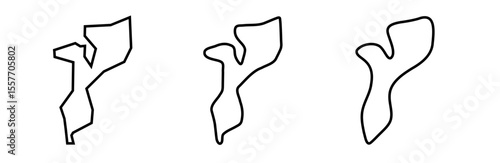 Mozambique country black outline silhouettes in three different levels of smoothness. Simplified maps. Vector icons isolated on white background.