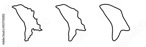 Moldova country black outline silhouettes in three different levels of smoothness. Simplified maps. Vector icons isolated on white background.