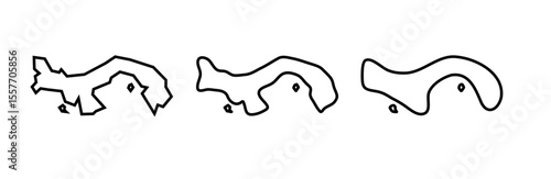 Panama country black outline silhouettes in three different levels of smoothness. Simplified maps. Vector icons isolated on white background.