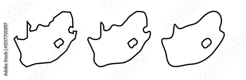 South Africa country black outline silhouettes in three different levels of smoothness. Simplified maps. Vector icons isolated on white background.