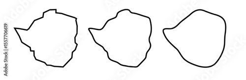 Zimbabwe country black outline silhouettes in three different levels of smoothness. Simplified maps. Vector icons isolated on white background.