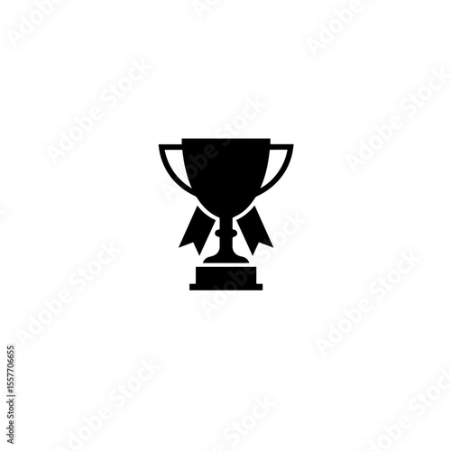Winning trophy cup with ribbons on pedestal. Achievement trophy symbolizes success and victory in competition.  This award trophy is perfect for International Chess Day celebration.
