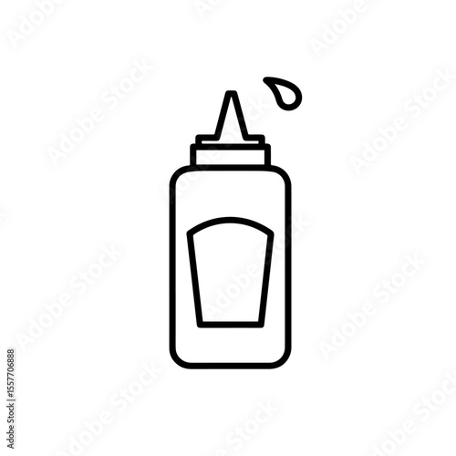 Line art squeeze bottle illustration, essential for National Hot Dog Day. Simple condiment dispenser with single drop, perfect for National Hot Dog Day promotions. Icon for food websites, menus,