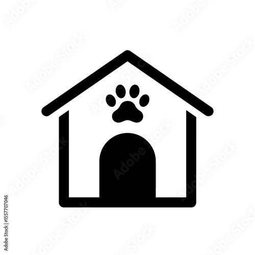 Celebrate National Mutt Day with adorable dog house icon. This graphic depicts a simple dog house with paw print.