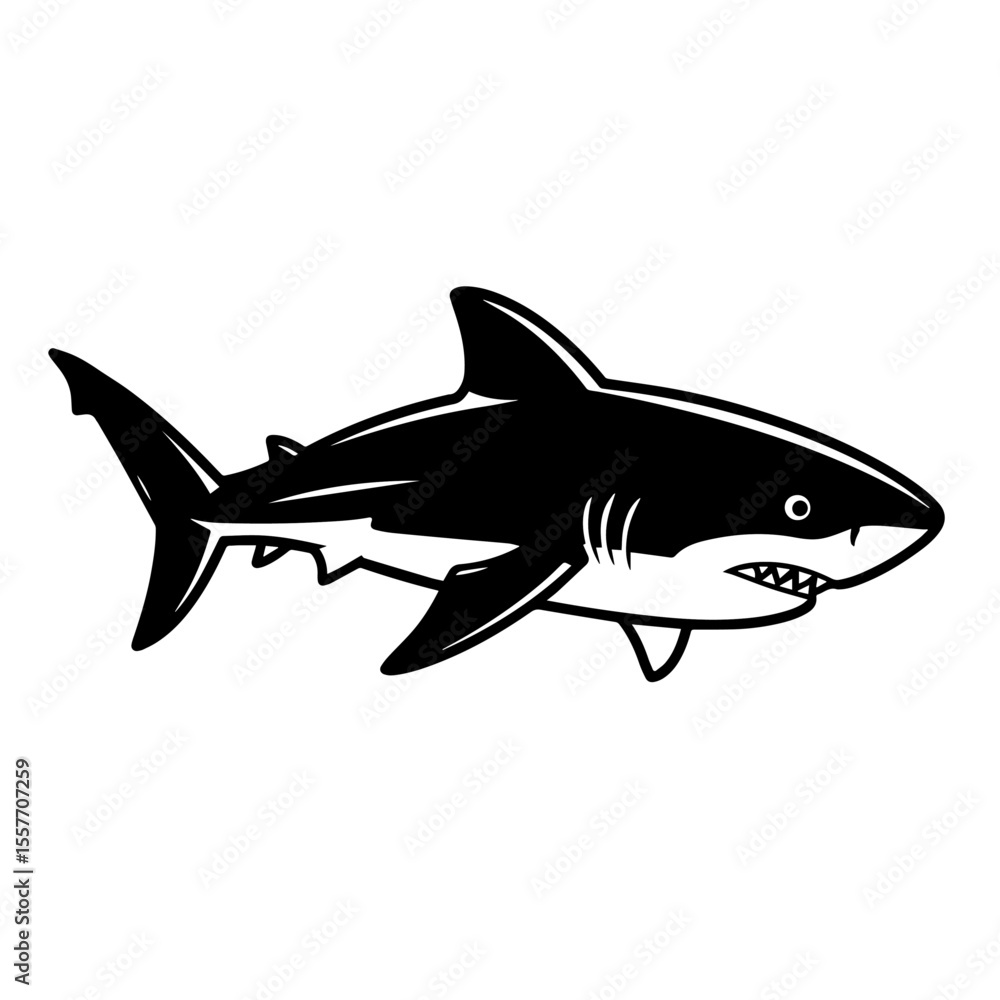 Fototapeta premium Great white shark illustration. Powerful predator image for awareness campaigns. Shark awareness day graphic for educational materials or posters.