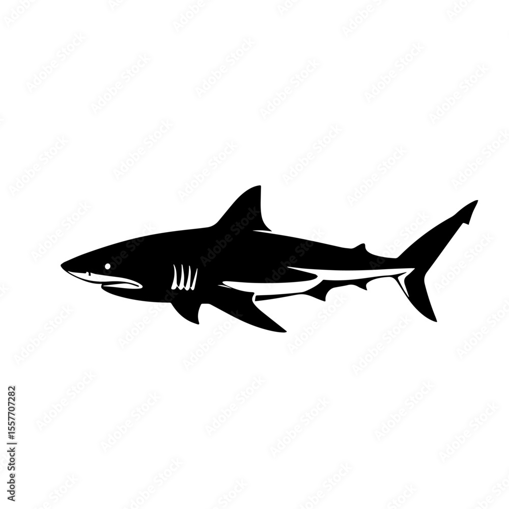 Fototapeta premium Shark silhouette illustration. Shark Awareness Day graphic design for educational posters and awareness campaigns. Ocean predator silhouette for marine wildlife conservation projects.