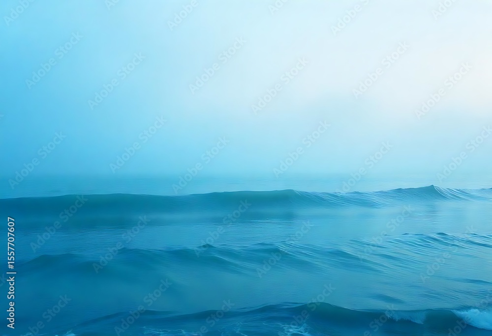 Fototapeta premium Calm blue ocean waves under a hazy blue sky