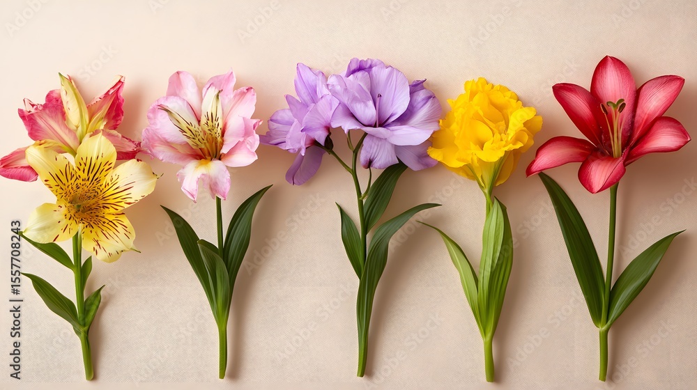 Obraz premium Vibrant Colorful Flowers Row Spring Blossom Bouquet