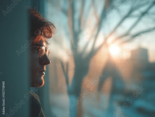 A Young Man's Contemplative Gaze: A Portrait of Introspection and Quiet Reflection at Sunset