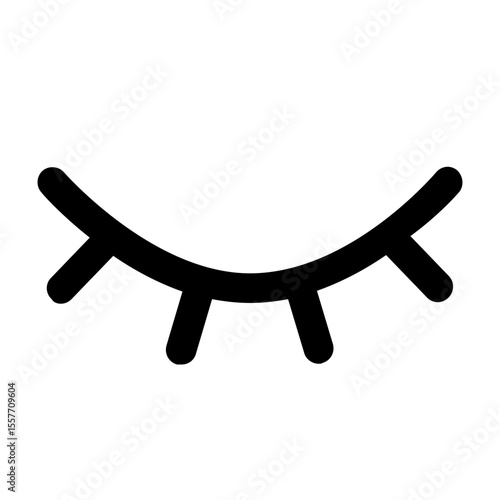Illustration of a single minimalist eye with closed eyelid and eyelashes in black outline style