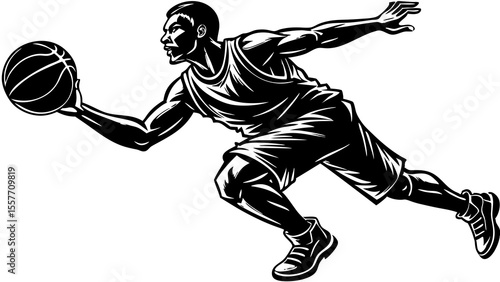 Vector illustration of a dynamic basketball player in action, engaging design showcasing athleticism