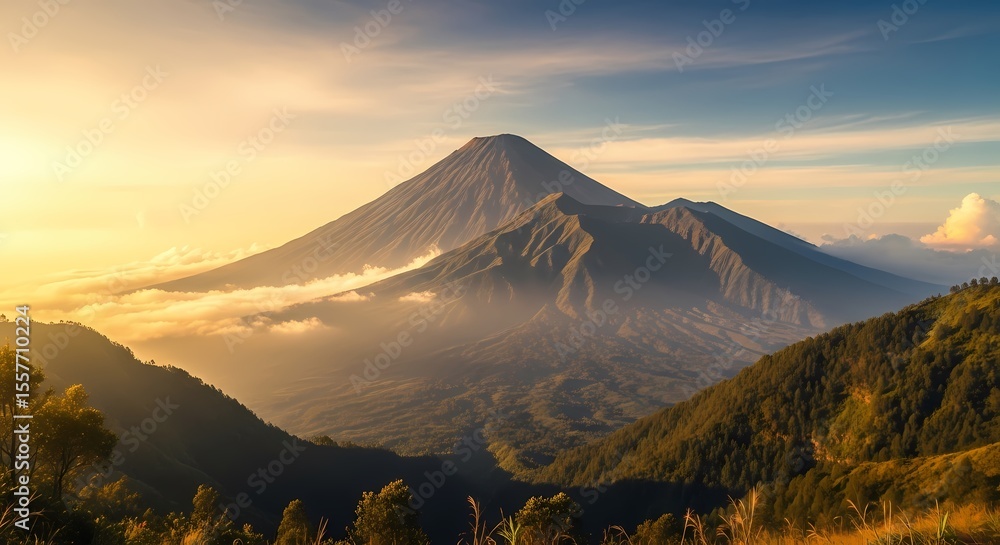 Fototapeta premium Majestic Volcano at Sunrise Breathtaking Landscape Photography