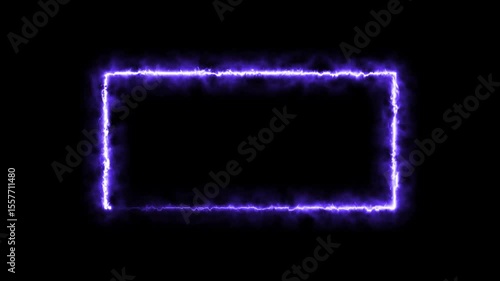 Neon sign in rectangle shape. Bright neon light, illuminated rectangle frame. Glowing blue neon tube on dark background. Signboard or banner template