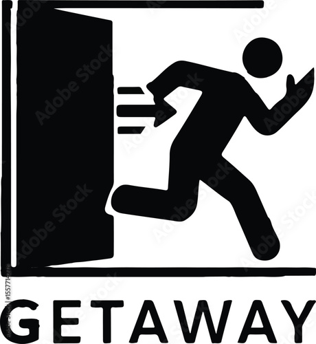 Run away symbol shows a person escaping, representing freedom and quick getaway with black vector illustration