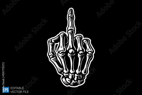 scary middle finger dark art illustration black and white design in black background