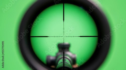 Optical Rifle Scope with Crosshairs Against a Green Background Aiming Concept Precision Tool Surveillance Technologies And Objective Lens For Long Distance