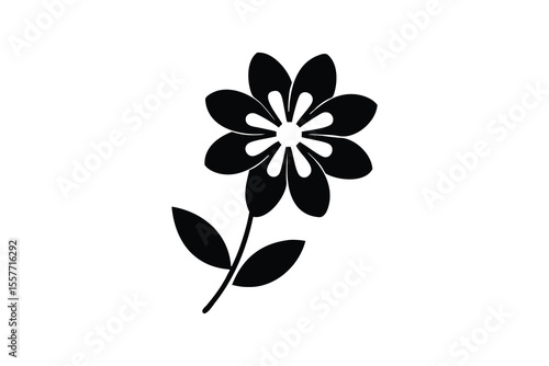 Elegant minimalist black and white stylized flower illustration; simple, sophisticated floral design; perfect for branding, invitations, or website decoration; clean vector graphic; single bloom; bota