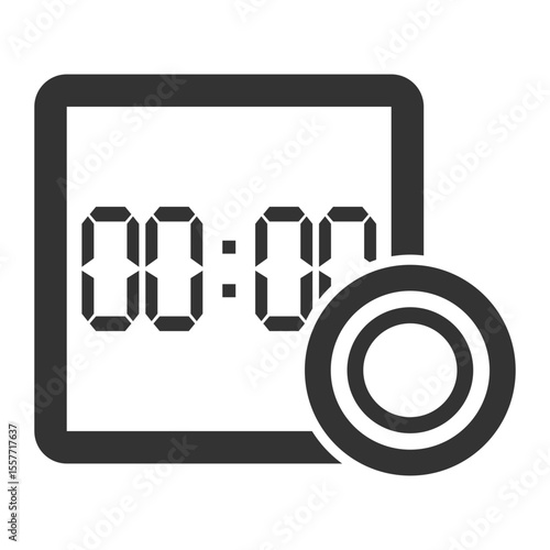 Digital clock displaying zero time with a circular notification icon