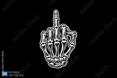 scary middle finger dark art illustration black and white design in black background