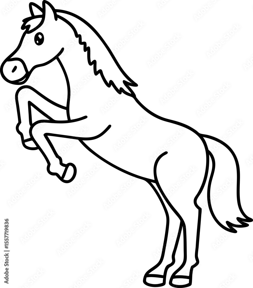 Obraz premium Rearing horse outline illustration, playful animal line drawing for children's coloring and education