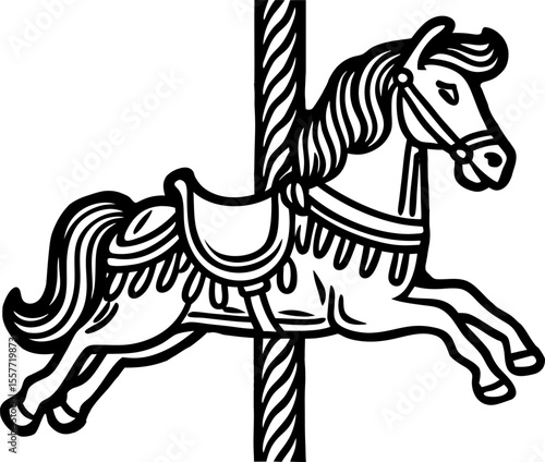 Vintage carousel horse illustration classic amusement ride animal, ornate fairground attraction, playful childhood icon
