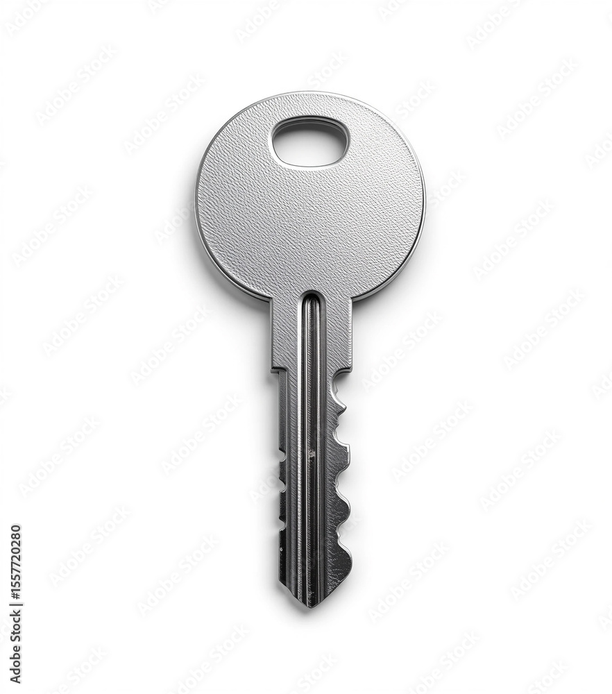 Classic Silver House Key – Flat View Isolated on White Classic Silver House Key – Flat View Isolated on White