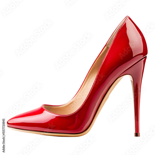 Elegant red patent leather stiletto pump isolated on a transparent background shoe high heel