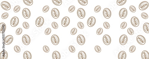 Seamless vector pattern featuring hand-drawn brown coffee bean outlines on a white background. Minimal and modern design ideal for coffee packaging, cafe branding, textiles, wrapping paper, and backgr