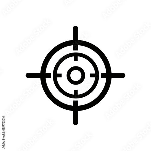 A black and white graphic of a target with crosshairs and concentric circles on a white background