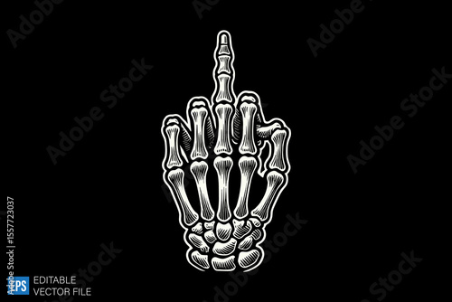 scary middle finger dark art illustration black and white design in black background