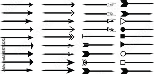 Black Arrowhead Vector Collection – Directional Arrow Line Icons Set
