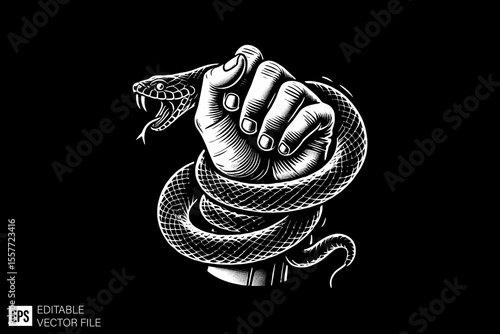 dark art snake illustration black and white design in black background