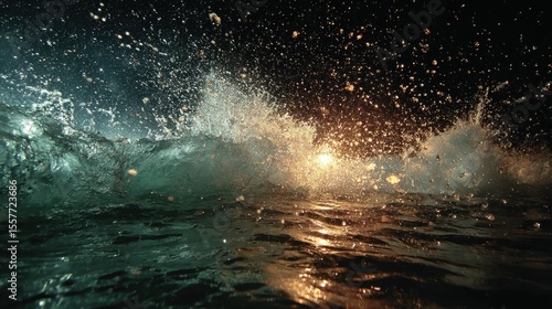 Wallpaper Mural Wave crests, illuminated by a bright, golden sun. Turbulent water Torontodigital.ca