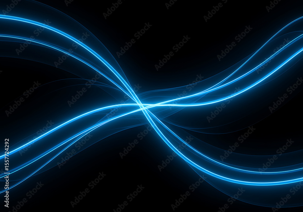 Naklejka premium Glowing Blue Lines Creating Motion Wave Shape on Black Background
