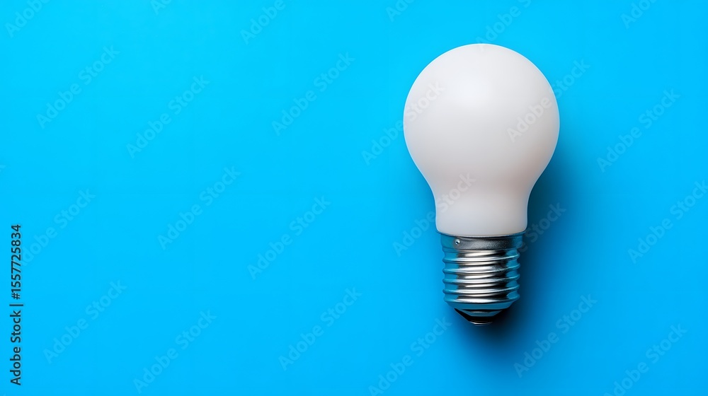 Bright White Light Bulb on Blue Background Minimalist Idea Concept Bright White Light Bulb on Blue Background Minimalist Idea Concept