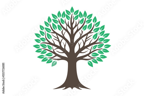 Green vector tree with leaves isolated on a white background, symbolizing nature, growth, and eco-friendly design