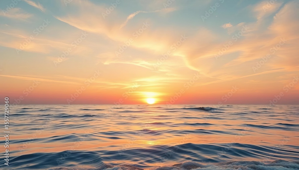 Obraz premium Soft pastel sunrise paints the sky above gentle, serene ocean waves, blue, coastal