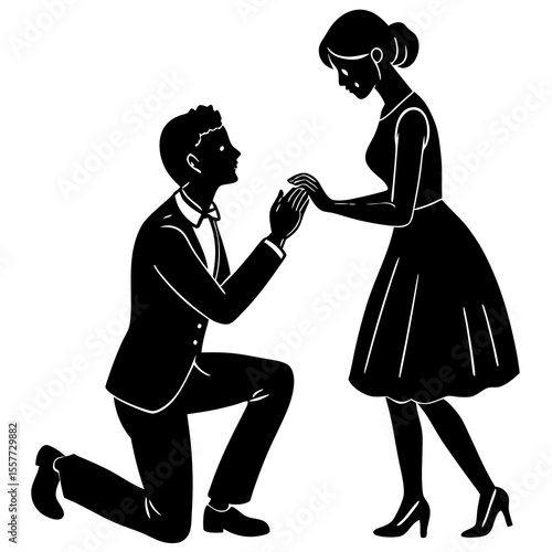 Vector art of man proposing to woman, isolated on white background